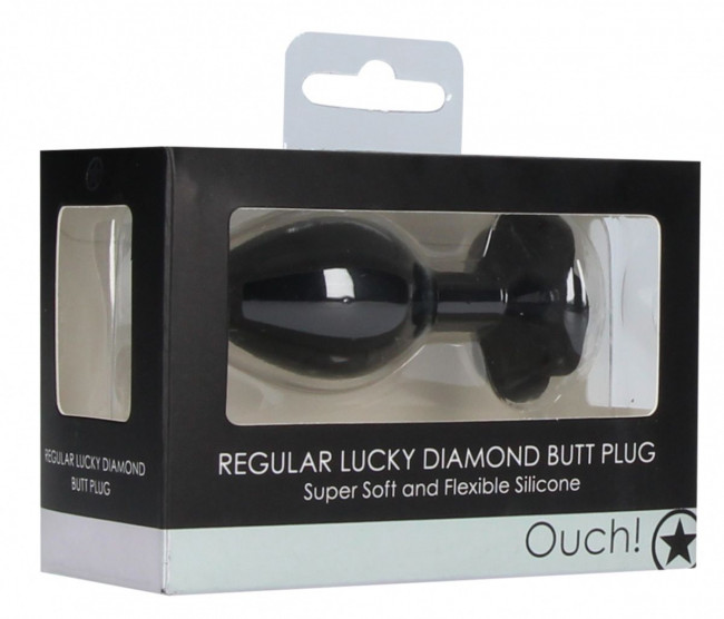 Черная анальная пробка с прозрачным кристаллом-клевером Regular Lucky Diamond Butt Plug - 7 см. Черная анальная пробка с прозрачным кристаллом-клевером Regular Lucky Diamond Butt Plug - 7 см.