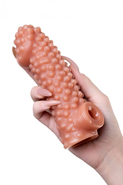 Телесная насадка на фаллос с отверстием для мошонки - 15,6 см. Телесная насадка на фаллос с отверстием для мошонки - 15,6 см.