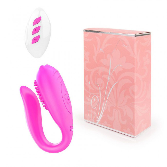 Розовый U-образный вибромассажер с шипиками Розовый U-образный вибромассажер с шипиками