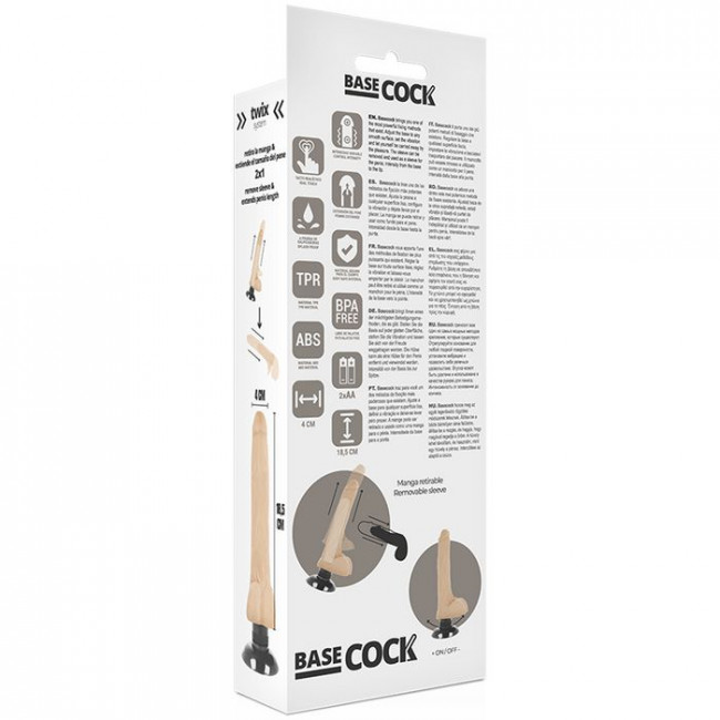 Телесный вибратор на присоске Basecock Realistic Vibrator 2in1 - 18,5 см.