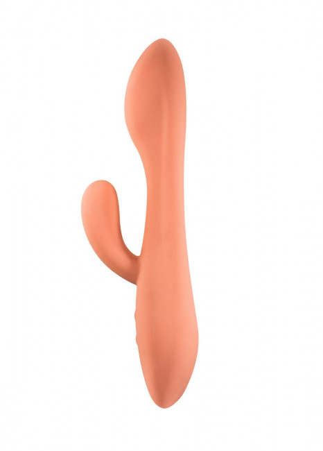 Розовый вибратор Shape of water Pearl с клиторальным отростком - 18,5 см.