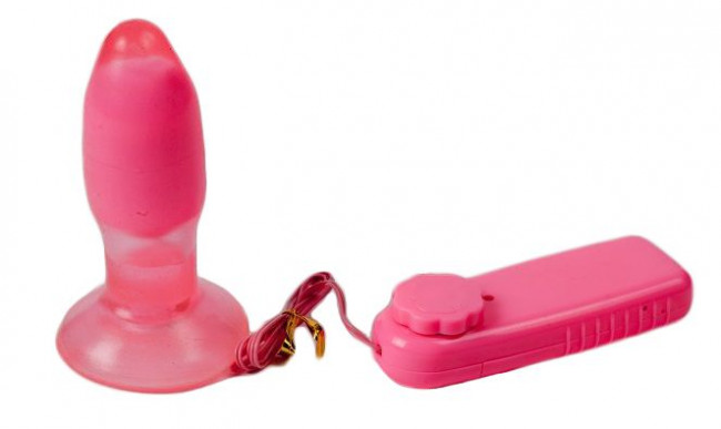 Розово-красная анальная пробка с вибрацией - 10 см. Розово-красная анальная пробка с вибрацией - 10 см.