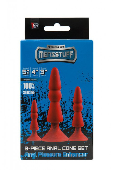Набор из красных анальных силиконовых втулок MENZSTUFF 3-PIECE ANAL CONE SET Набор из красных анальных силиконовых втулок MENZSTUFF 3-PIECE ANAL CONE SET