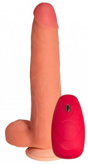 Телесный реалистичный вибратор №74 с пультом - 22,5 см. Телесный реалистичный вибратор №74 с пультом - 22,5 см.