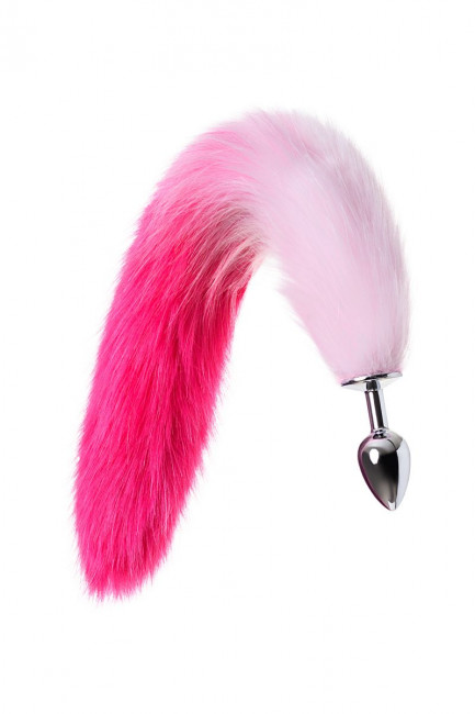 Серебристая анальная втулка с бело-розовым хвостом - размер S Серебристая анальная втулка с бело-розовым хвостом - размер S