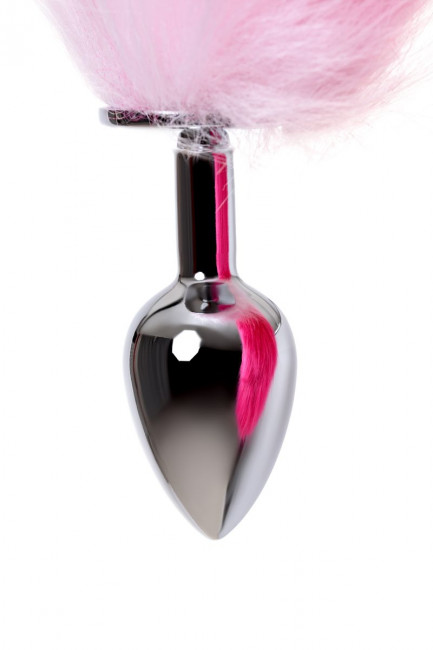 Серебристая анальная втулка с бело-розовым хвостом - размер S Серебристая анальная втулка с бело-розовым хвостом - размер S