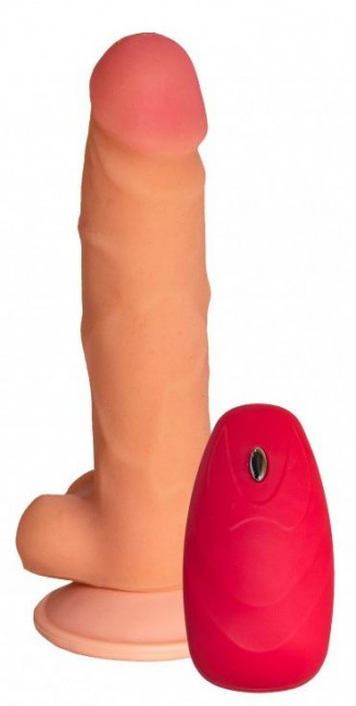 Телесный реалистичный вибратор №76 с пультом - 17 см. Телесный реалистичный вибратор №76 с пультом - 17 см.