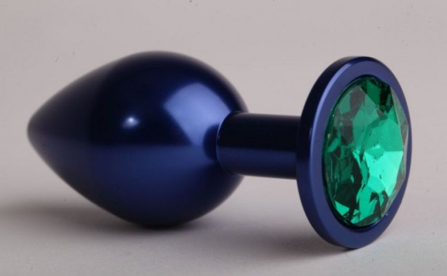 Синяя анальная пробка с зелёным стразом - 7,6 см. Синяя анальная пробка с зелёным стразом - 7,6 см.