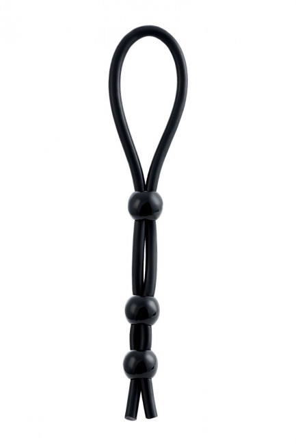 Черное лассо на пенис с тремя бусинами Черное лассо на пенис с тремя бусинами