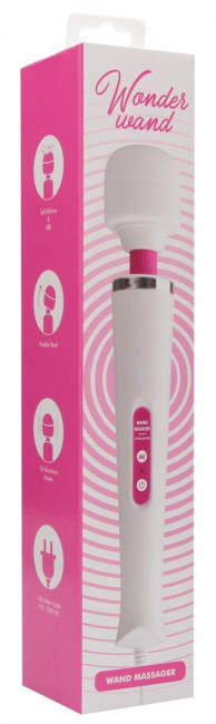 Бело-розовый вибромассажер Wonder Wand - 32 см.