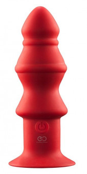 Красный ребристый анальный вибромассажер - 12,7 см.