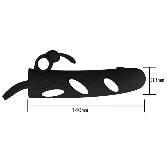 Чёрная насадка с клиторальным вибростимулятором и закрытой головкой - 14 см. Чёрная насадка с клиторальным вибростимулятором и закрытой головкой - 14 см.