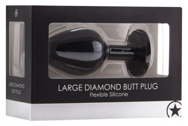Черная анальная пробка с прозрачным кристаллом Diamond Butt Plug - 8 см.