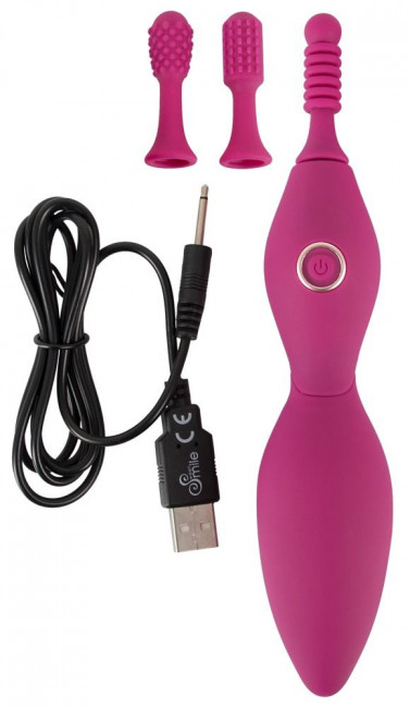 Ярко-розовый клиторальный вибратор с 3 насадками Spot Vibrator with 3 Tips - 17,9 см. Ярко-розовый клиторальный вибратор с 3 насадками Spot Vibrator with 3 Tips - 17,9 см.