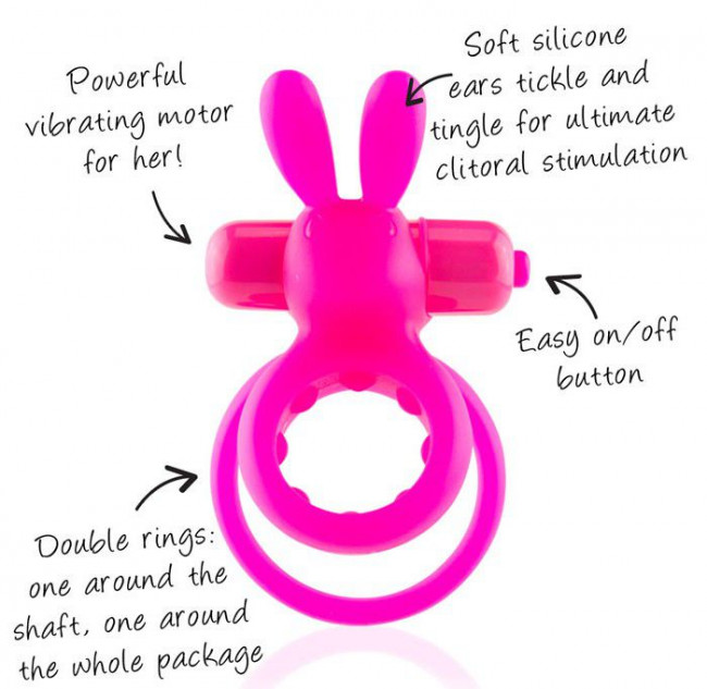 Розовое виброкольцо THE OHARE с подхватом мошонки