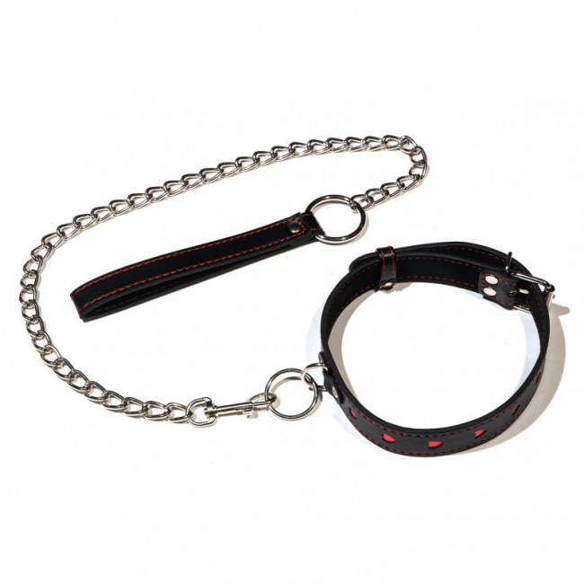 Ошейник с сердечками на металлическом поводке с ручкой Ошейник с сердечками на металлическом поводке с ручкой