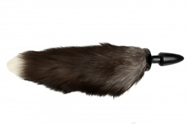 Черная силиконовая анальная пробка с черным хвостиком