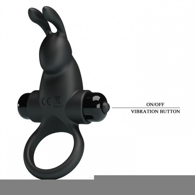 Черное эрекционное кольцо с выступом-зайчиком для стимуляции клитора