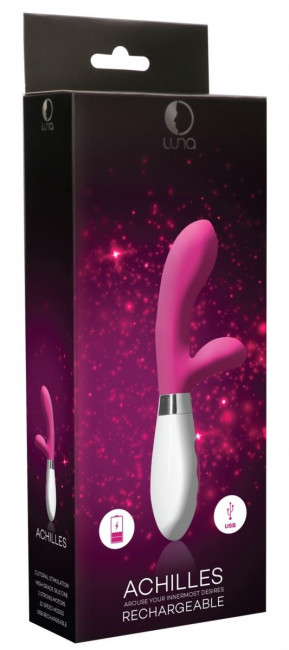Розовый перезаряжаемый вибратор-кролик Achilles - 21 см.