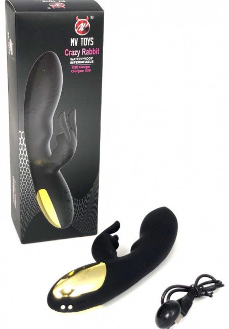 Черный вибратор-кролик Crazy Rabbit - 20 см. Черный вибратор-кролик Crazy Rabbit - 20 см.