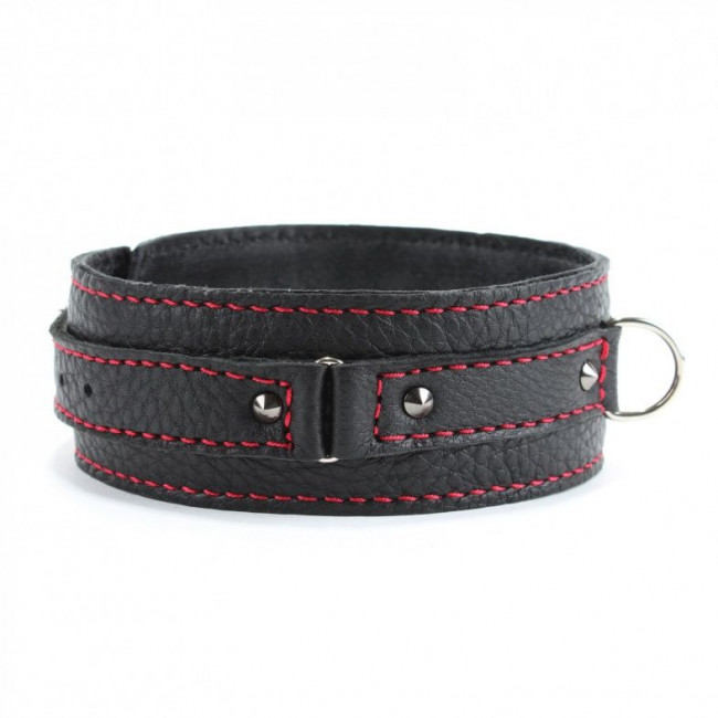 Черный ошейник из натуральной кожи с шипами Черный ошейник из натуральной кожи с шипами