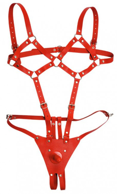 Красная кожаная сбруя "Боди харнес" Красная кожаная сбруя "Боди харнес"