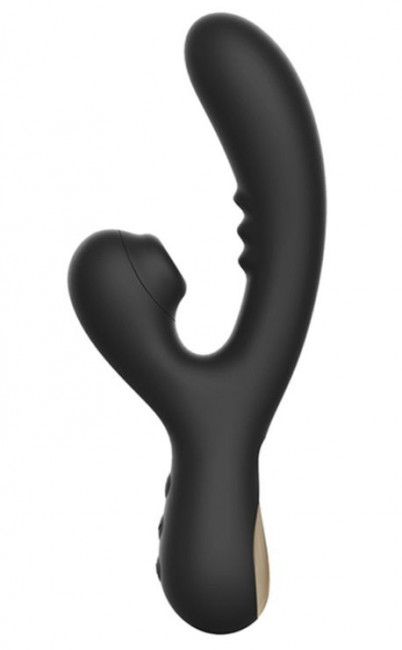 Черный вибратор-кролик с волновой пульсацией Joanna - 22,2 см. Черный вибратор-кролик с волновой пульсацией Joanna - 22,2 см.