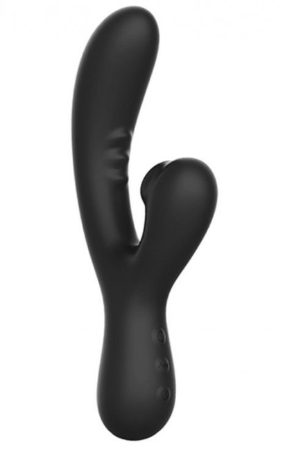 Черный вибратор-кролик с волновой пульсацией Joanna - 22,2 см. Черный вибратор-кролик с волновой пульсацией Joanna - 22,2 см.
