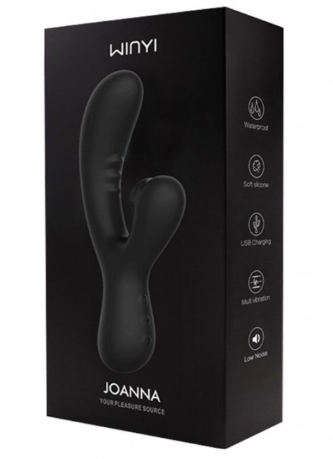 Черный вибратор-кролик с волновой пульсацией Joanna - 22,2 см. Черный вибратор-кролик с волновой пульсацией Joanna - 22,2 см.