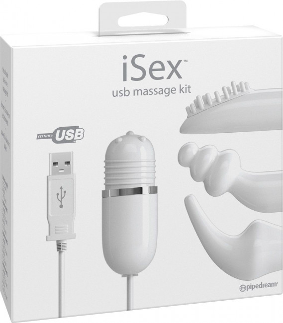 Белый вибромассажер с набором насадок USB MASSAGE KIT на проводе USB Белый вибромассажер с набором насадок USB MASSAGE KIT на проводе USB